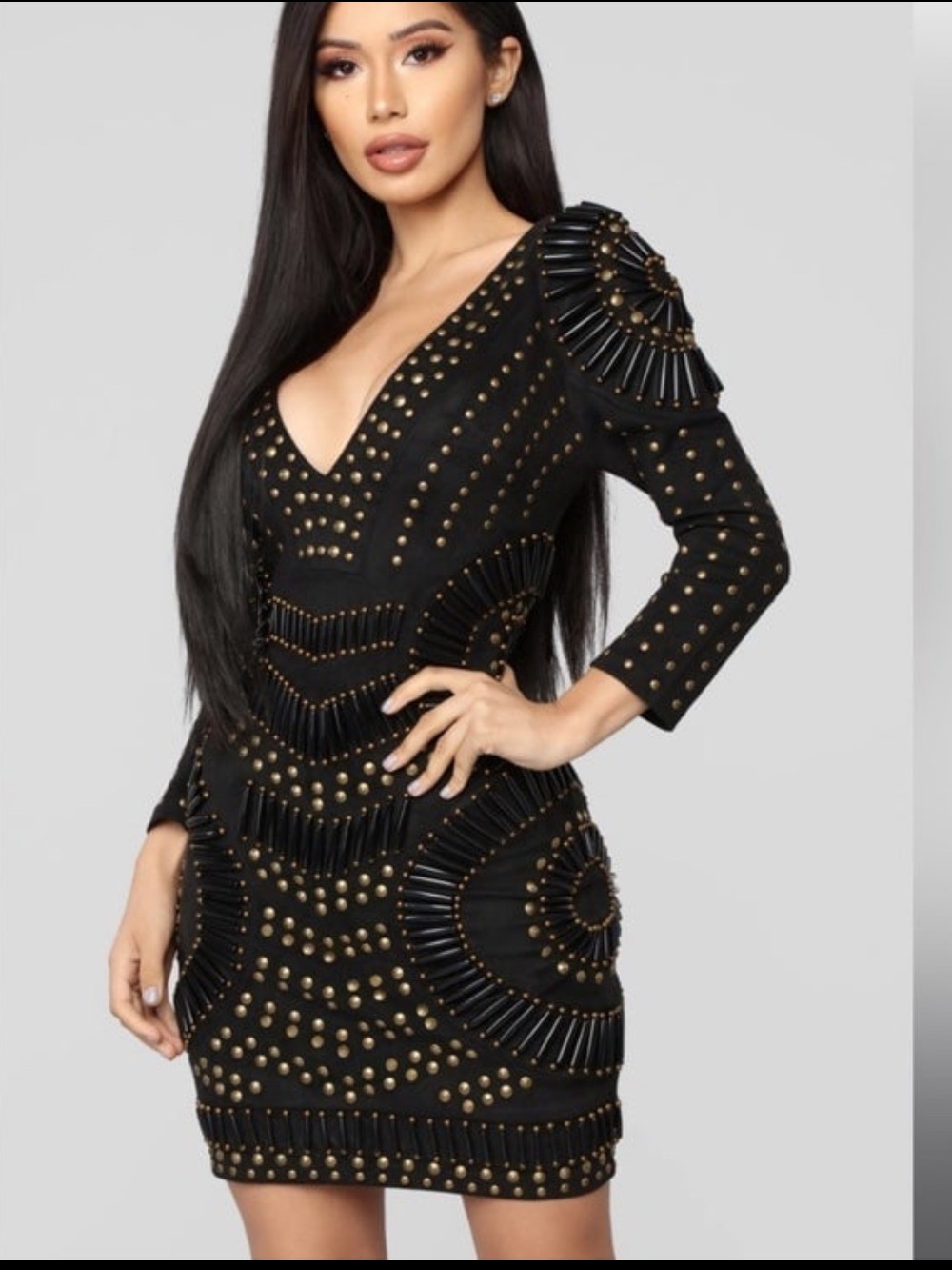 Fashion Nova Black Going All Out Embellishment Dress in Size Medium